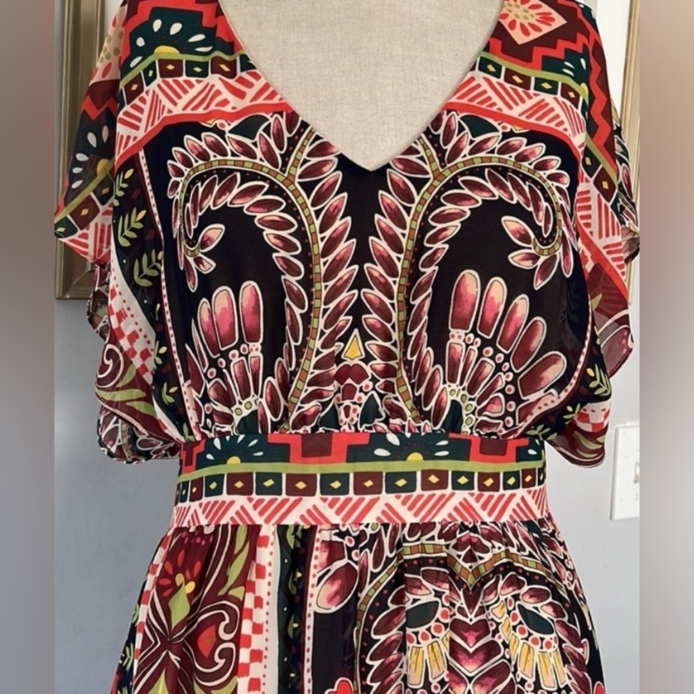 HARPER Dress Size Small Multicolor VNeck maxi dress very feminine back zipper - Picture 3 of 8
